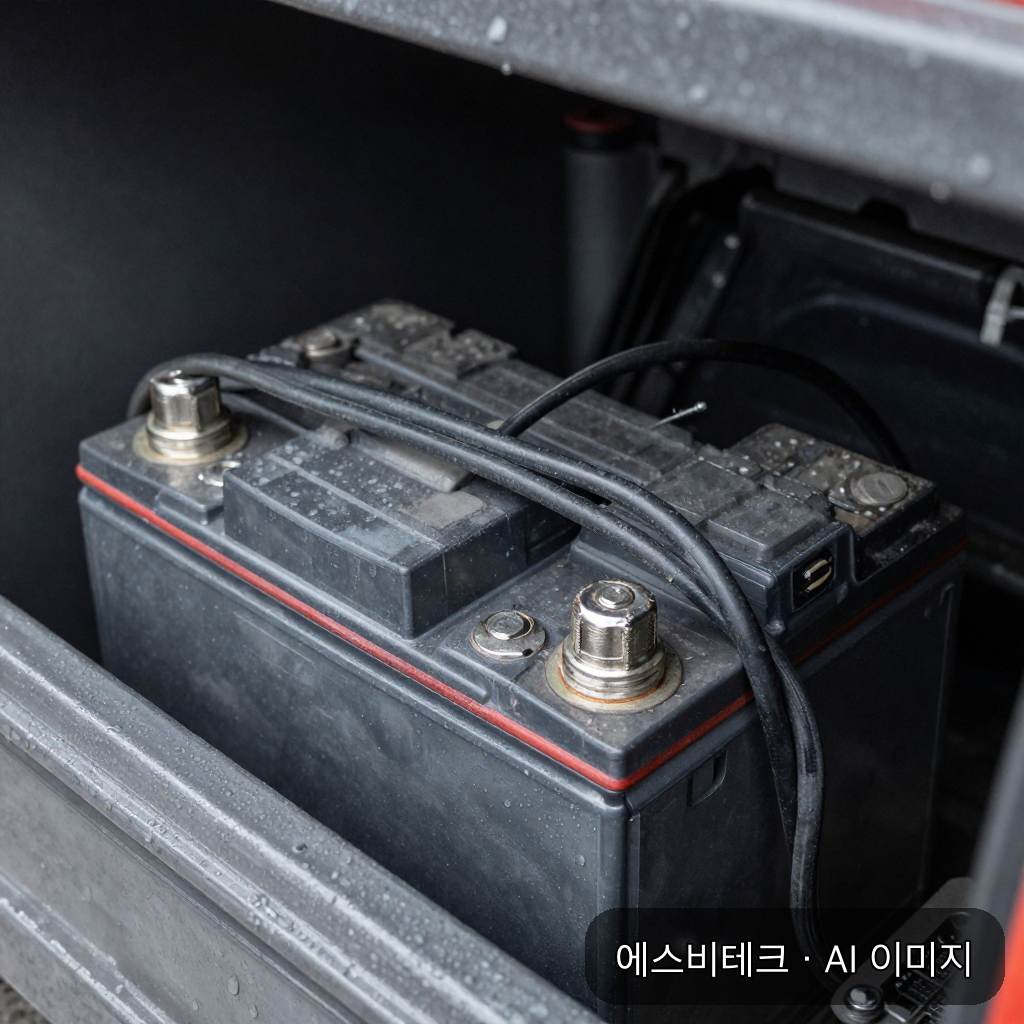 장비 측면 칸에 설치된 대형 배터리와 단자