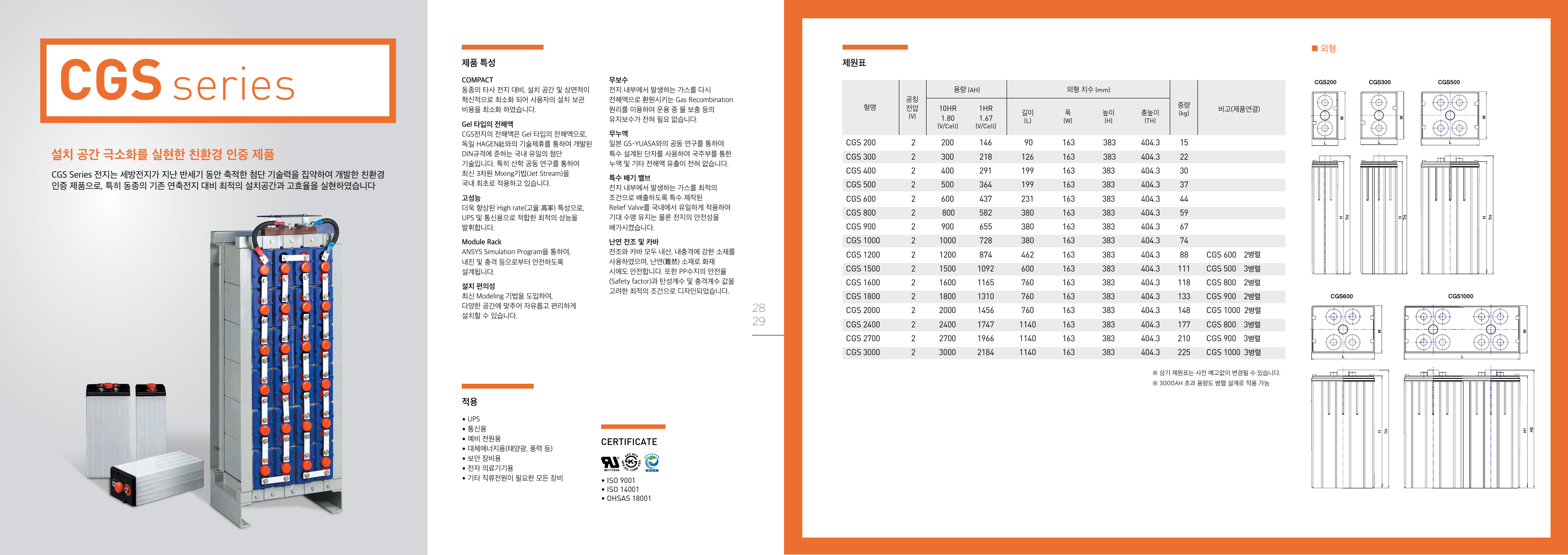 로케트 CGS1000 산업용 배터리 제조사 카탈로그 제원 이미지